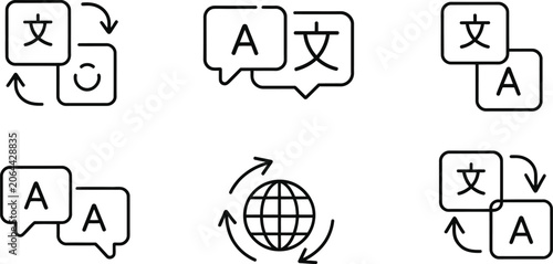 Quadro su tela Language translation icon illustration featuring multilingual communication and foreign language interpretation symbols