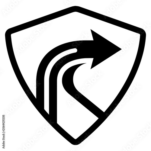 Shield icon with right turn curve arrow protection security direction