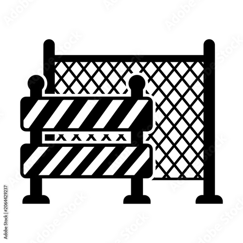 Safety barrier icon with striped warning pattern and wire mesh construction