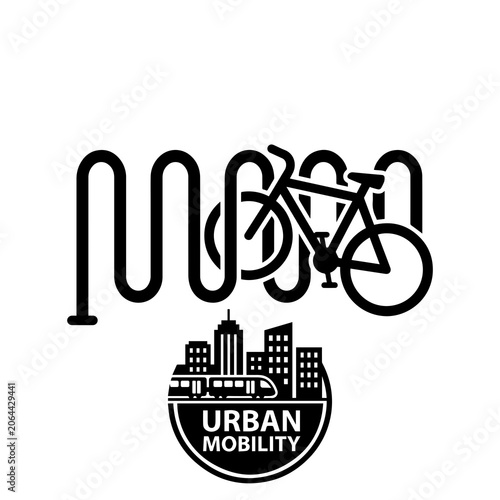 Urban mobility concept with bicycle rack and cityscape mobility transportation