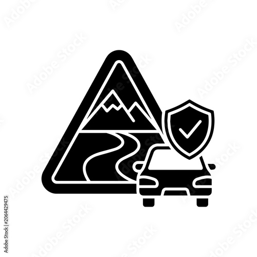 Mountain road driving safety protection icon with mountain protection security