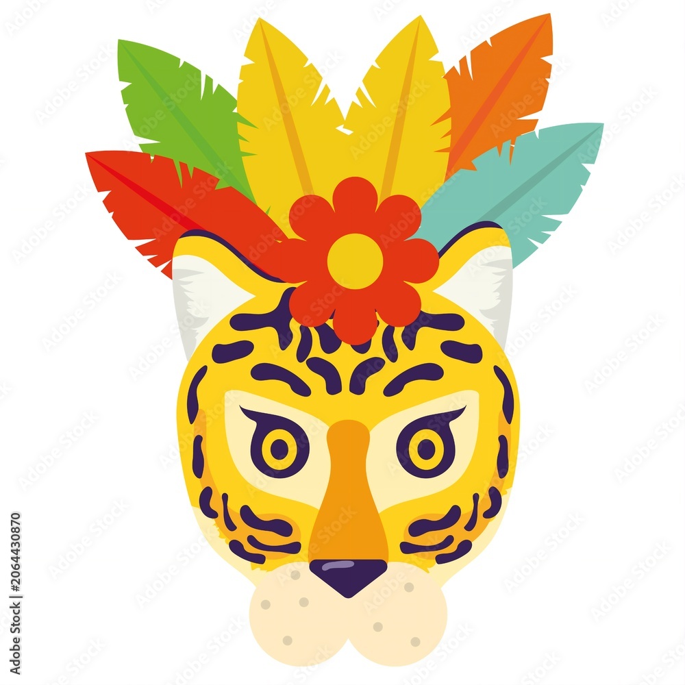 Naklejka premium Floral Tiger Mask Illustration