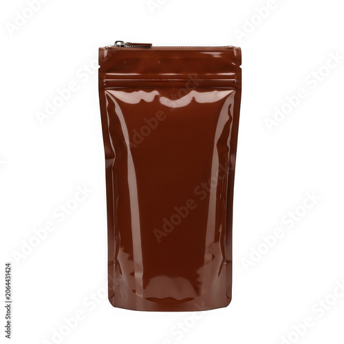 A close-up view of a brown pouch with a zipper closure on a white background isolated on transparent background