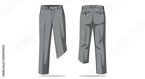 Classic Gray Formal Trousers Front and Back View for Adaptive Fashion Design and Men Apparel Mockup Template