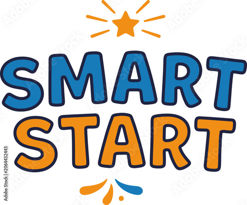 Smart start logo with star and colorful splashing elements for education back to school typography.