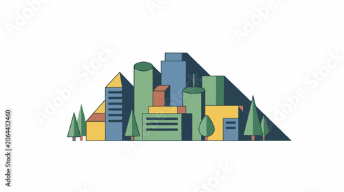 Colorful cityscape nestled among trees on a mountain