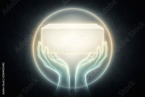 Cinematic composition of silhouetted hands reaching into a radiant halo above a tomb opening, conveying ascension, glory, and divine triumph for theological journals and worship series art.