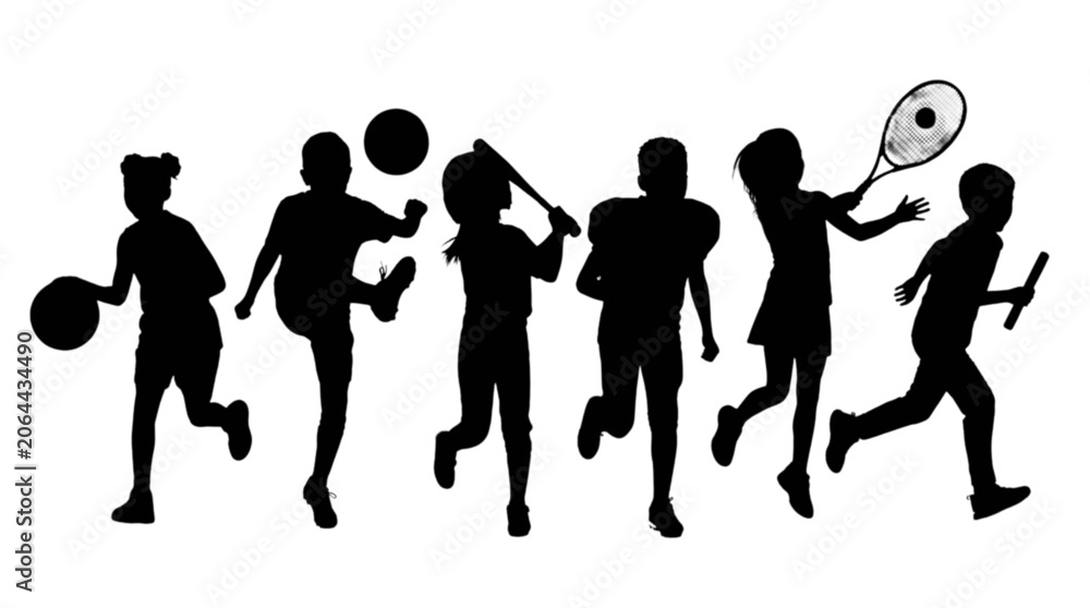 Obraz premium Black silhouettes of people playing sports