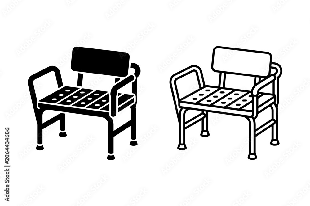 Fototapeta premium Two chairs with armrests and perforated seats, one solid black and one outlined