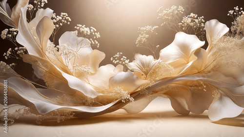 Baby breath flower desktop wallpaper with delicate cream petals flowing soft light creating elegant serene floral scene perfect for calming decor