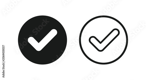 Check Mark In Circle Icons Black And White Silhouette