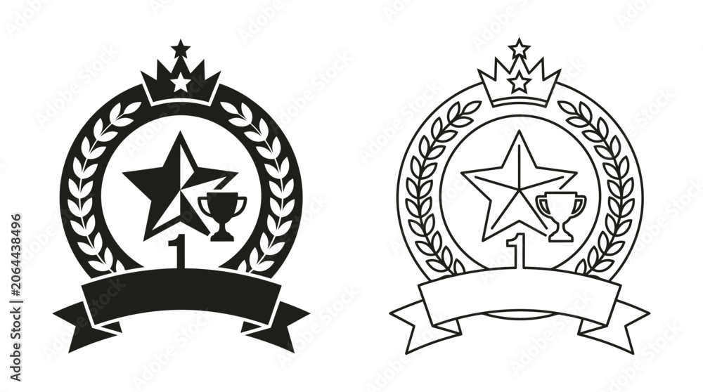 Fototapeta premium Award emblem with star laurel wreath and trophy black silhouette design