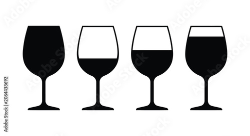 Tableau sur toile Wine Glasses With Varying Fill Levels Black Silhouette