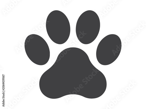 Animal footprint icon features a dark gray paw shape set against a bright white backdrop for graphic usage.