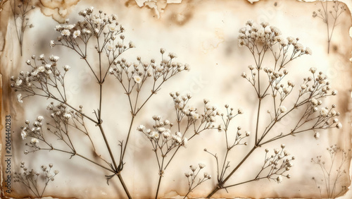 Baby breath flower desktop wallpaper in soft vintage tones with delicate stems and airy blooms evoking gentle nostalgia and calm