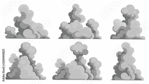 Six grey cloud formations a vector illustration against a white background atmospheric clouds cloudscape cumulus