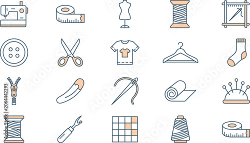 Valokuva Sewing and tailoring vector icons set featuring dressmaking tools craft equipmen