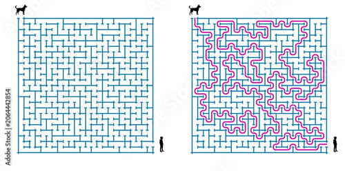 Printable maze puzzle with highlighted solution path for children  
