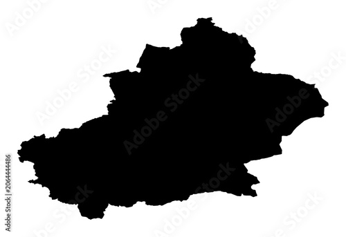 A contour map of Xinjiang Uyghur Autonomous Region. Chinese province-level division silhouette
