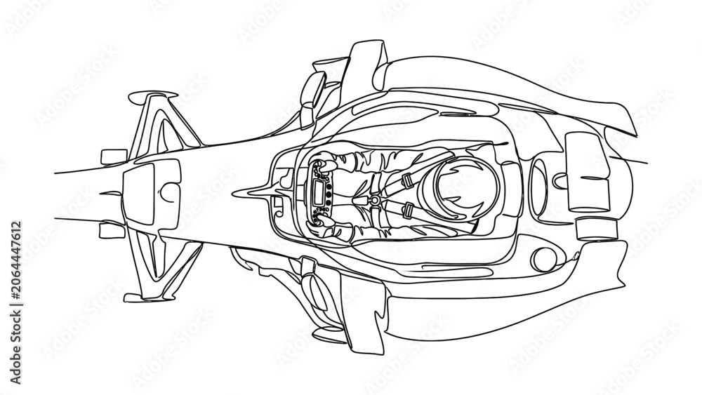 Naklejka premium Formula 1 Race Car Rear End Mechanical Blueprint - Top View Line Drawing