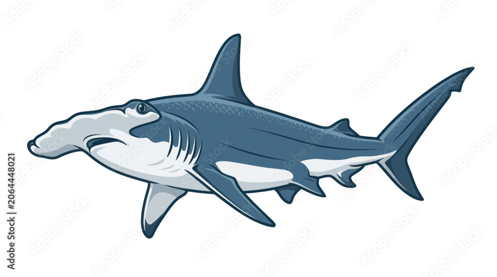 Fototapeta premium Hammerhead shark illustration isolated on white background.