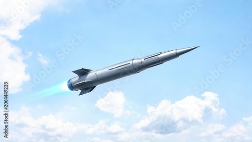 Missile flying in sky with exhaust