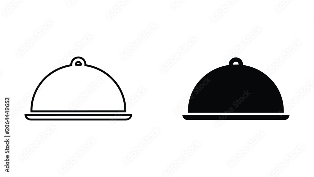 Fototapeta premium Food serving cloche icon in circular outline and solid style for restaurant and hospitality apps