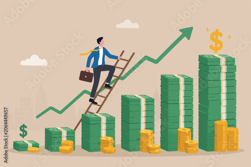 Принти на полотні Wage, income salary increase, investment profit rising up, wealth management hig