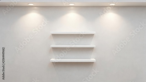 Empty white shelves on wall