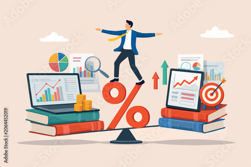 Fotografi Big analysis money policy inflation or interest balance between profit and loss,