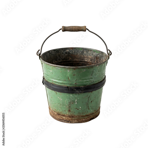 Old green metal bucket with handle