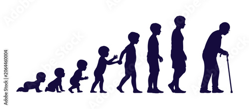 Fotografía Human Lifespan Progression: Silhouettes depict the stages of human life from infancy to old age, illustrating growth, development, and the passage of time