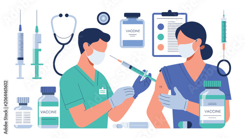 Foto Medical staff vaccinating patient against virus flat vector illustration