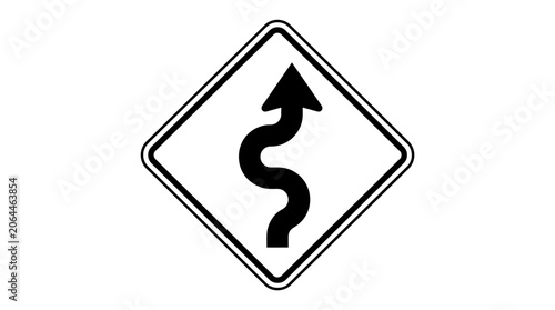 Quadro su tela Road sign indicating a winding road ahead.