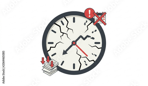 Time Crisis Broken Clock Flat Vector Illustration