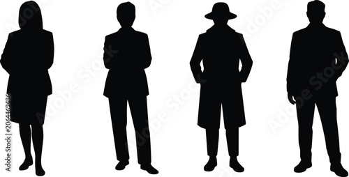 Photos Silhouette figures standing in formal business attire and full body, dress code,