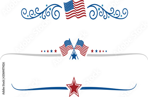 Patriotic American Flag Decorative Borders Collection, USA Independence Day Vector Illustration Design