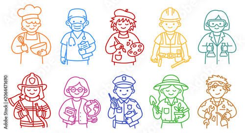 Foto Set of Colorful Different Jobs People