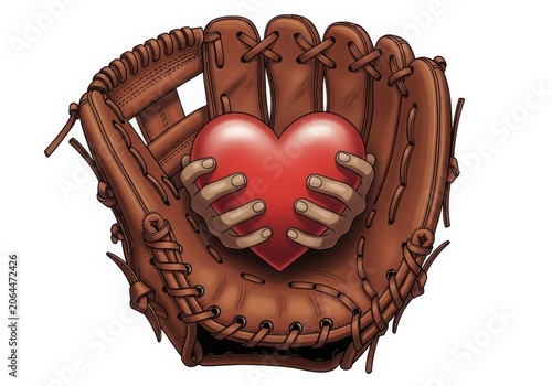 Brown baseball glove with white stitching