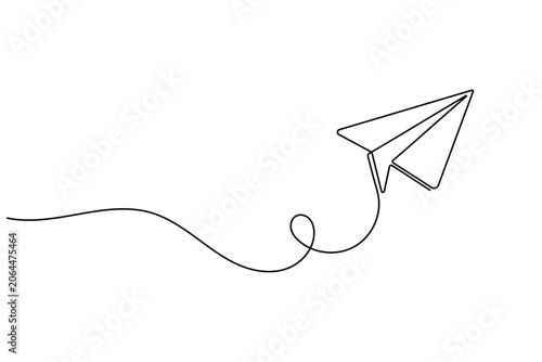 Paper Plane Continuous One Line Art Vector Illustration with Flying Trail Concept Icon