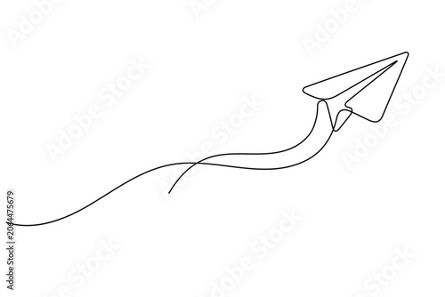 Paper Plane Continuous One Line Art Vector Illustration with Flying Trail Concept Icon