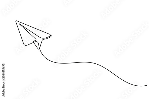 Paper Plane Continuous One Line Art Vector Illustration with Flying Trail Concept Icon