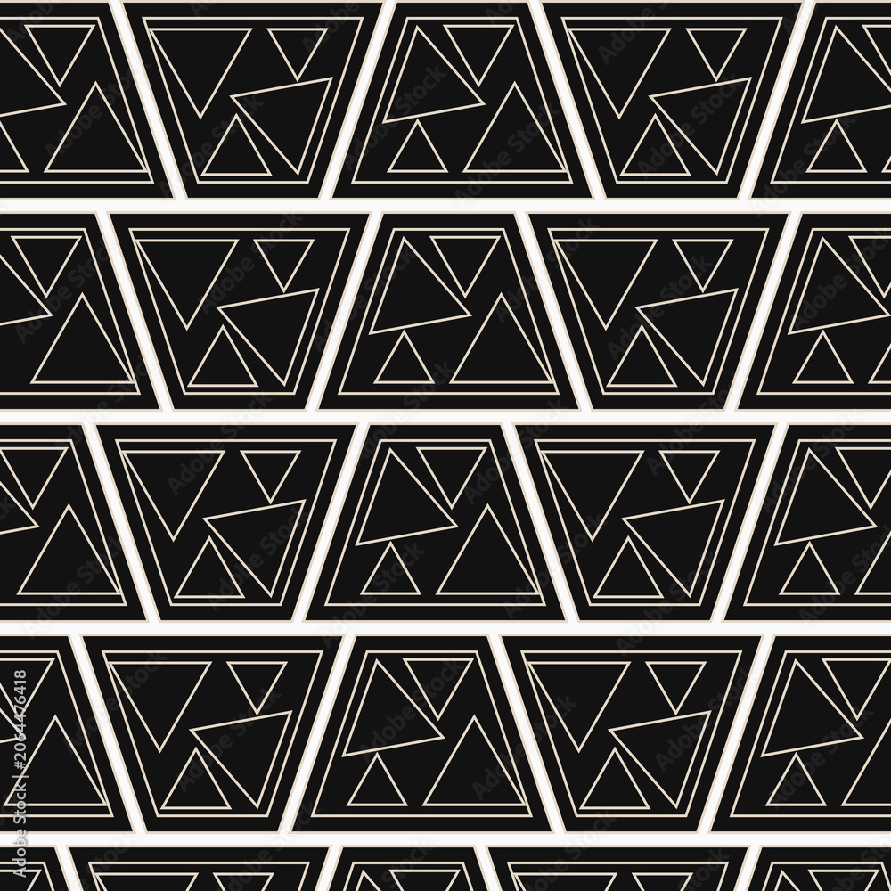 Fototapeta premium Seamless geometric pattern with minimalist black and cream triangle shapes