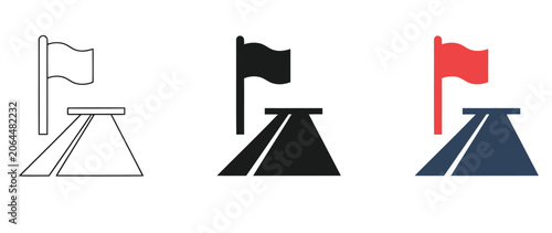 Three different colored victory flags on podium steps illustration design