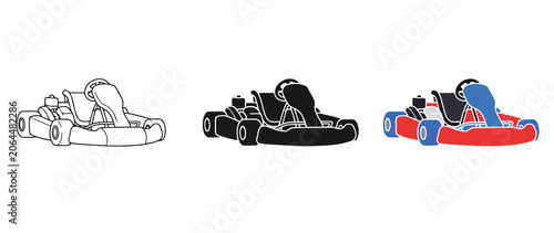 Three go kart illustrations with different color schemes on transparent background