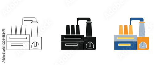 Three brewery factory equipment icons with transparent background designs