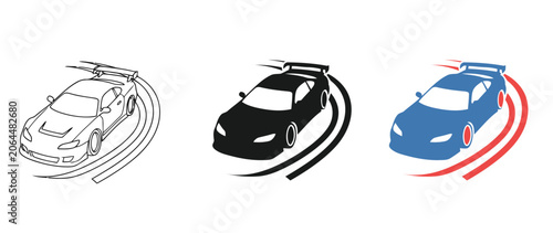 Car illustrations showing motion and speed with roof box attachments