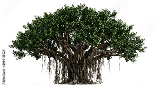 Ancient Banyan Tree with Aerial Roots PNG