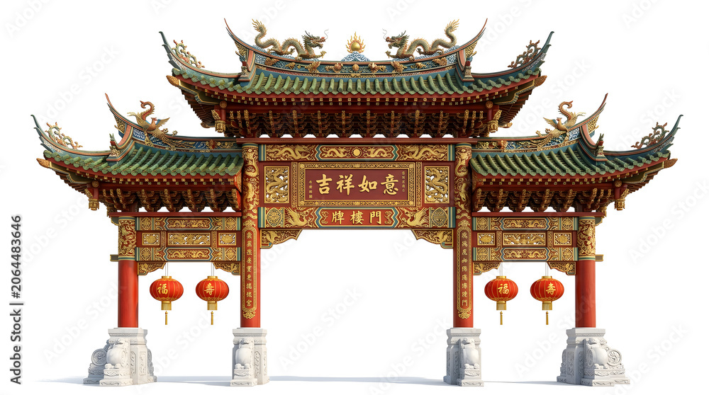 Fototapeta premium Chinese Paifang Ceremonial Gate PNG