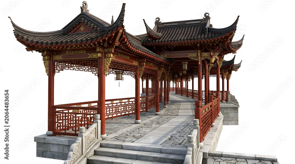 Obraz premium Chinese Garden Corridor Bridge PNG